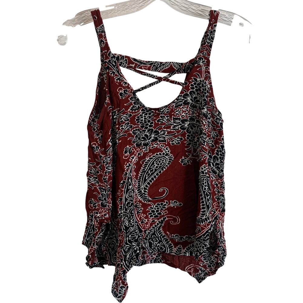 Shyanne Sz Small Paisley Maroon Blue White Tank Top Blouse Strappy Flowy Cowgirl